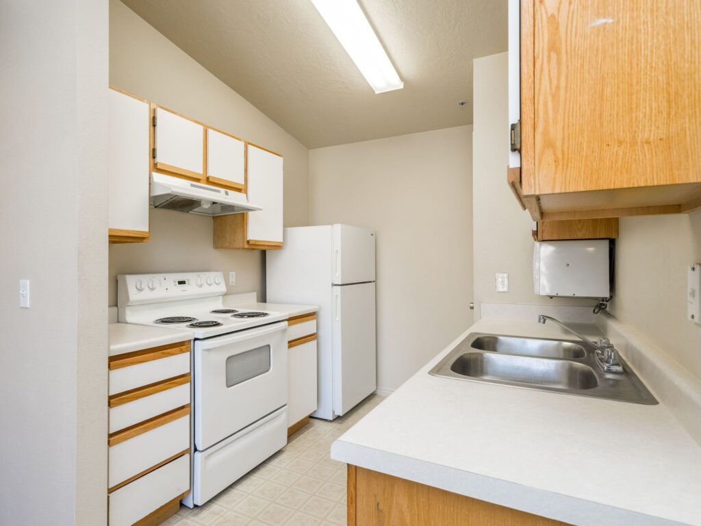 Kitchen with white appliances