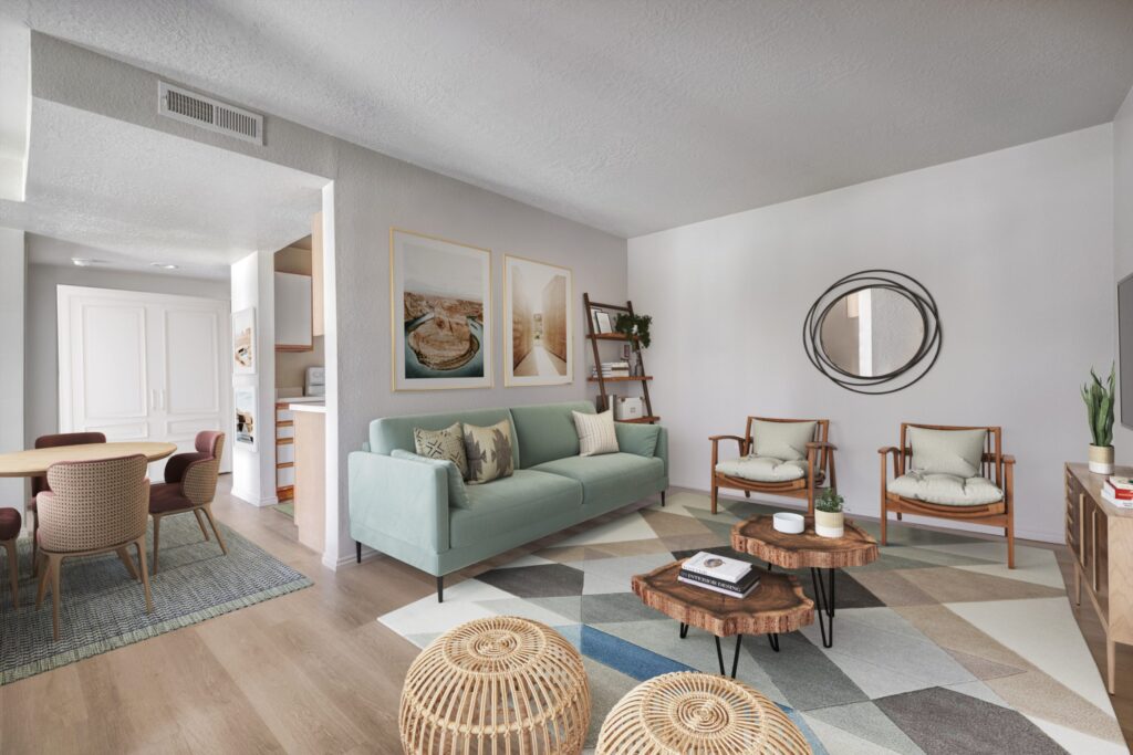 Living room and dining room at Park Vue affordable apartments in Salt Lake City